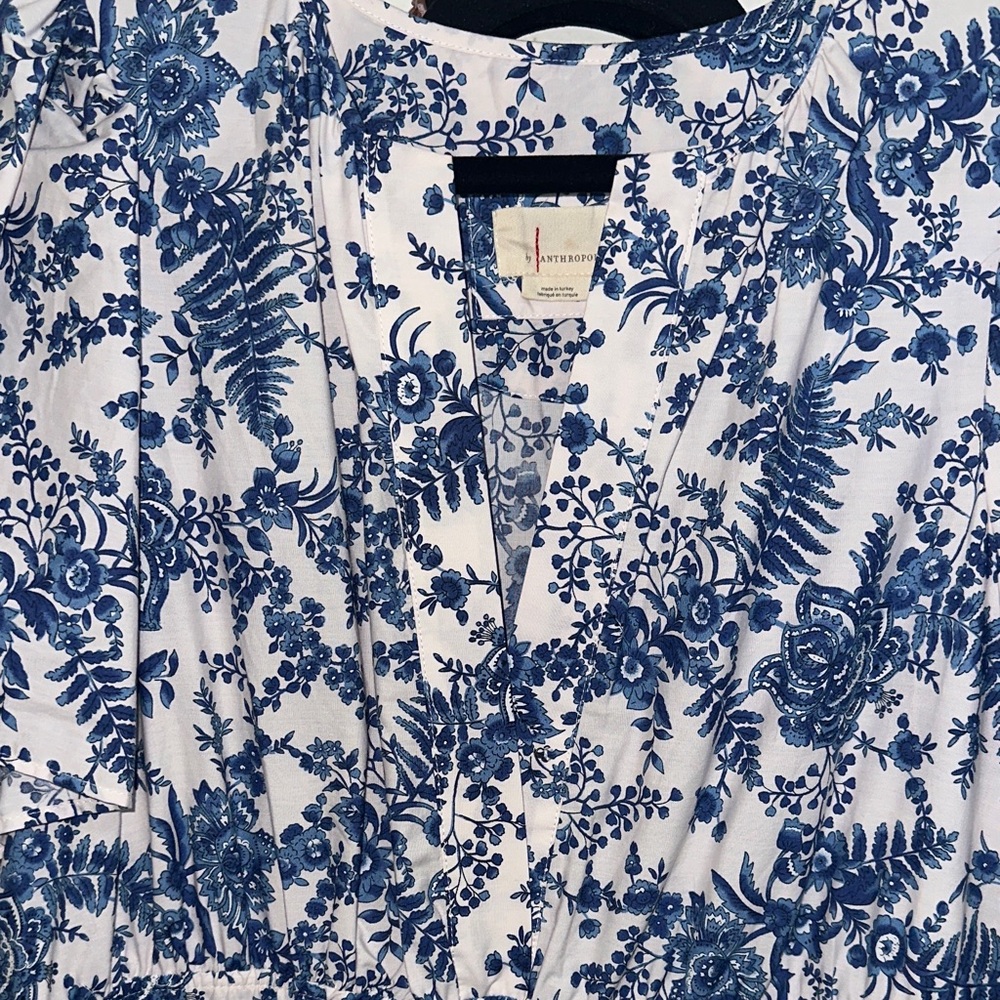 Anthropologie Somerset maxi White and Blue Botanical Dress